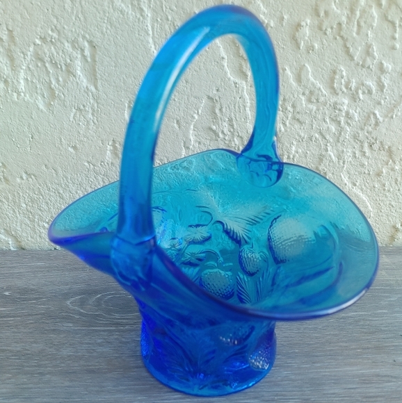 Vintage Blue Glass Basket with Handle - Picture 3 of 9
